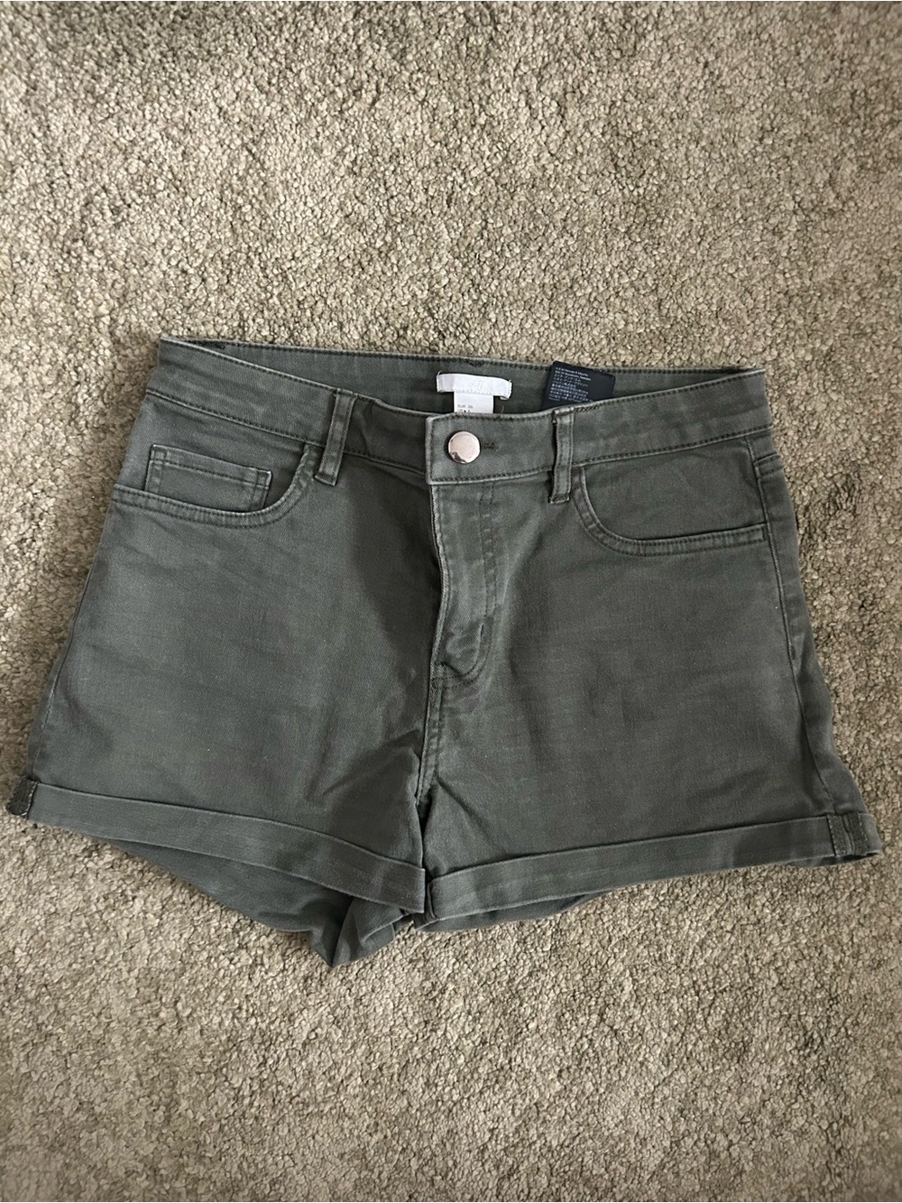 H&M Olive Green Denim Cuffed Shorts